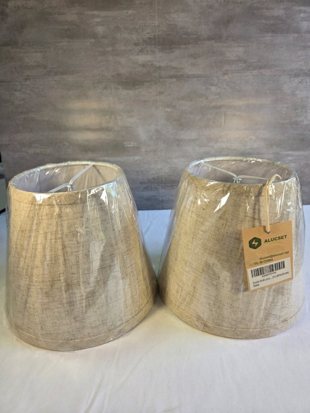 Set of 2 Clip-on Fabric Lamp Shade Chandelier 5x8x7'' Linen Brown-Cream NWT